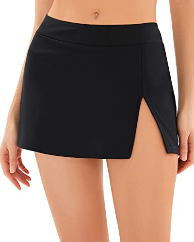 Versatile Swim Skorts With Tummy Control For Women-Black